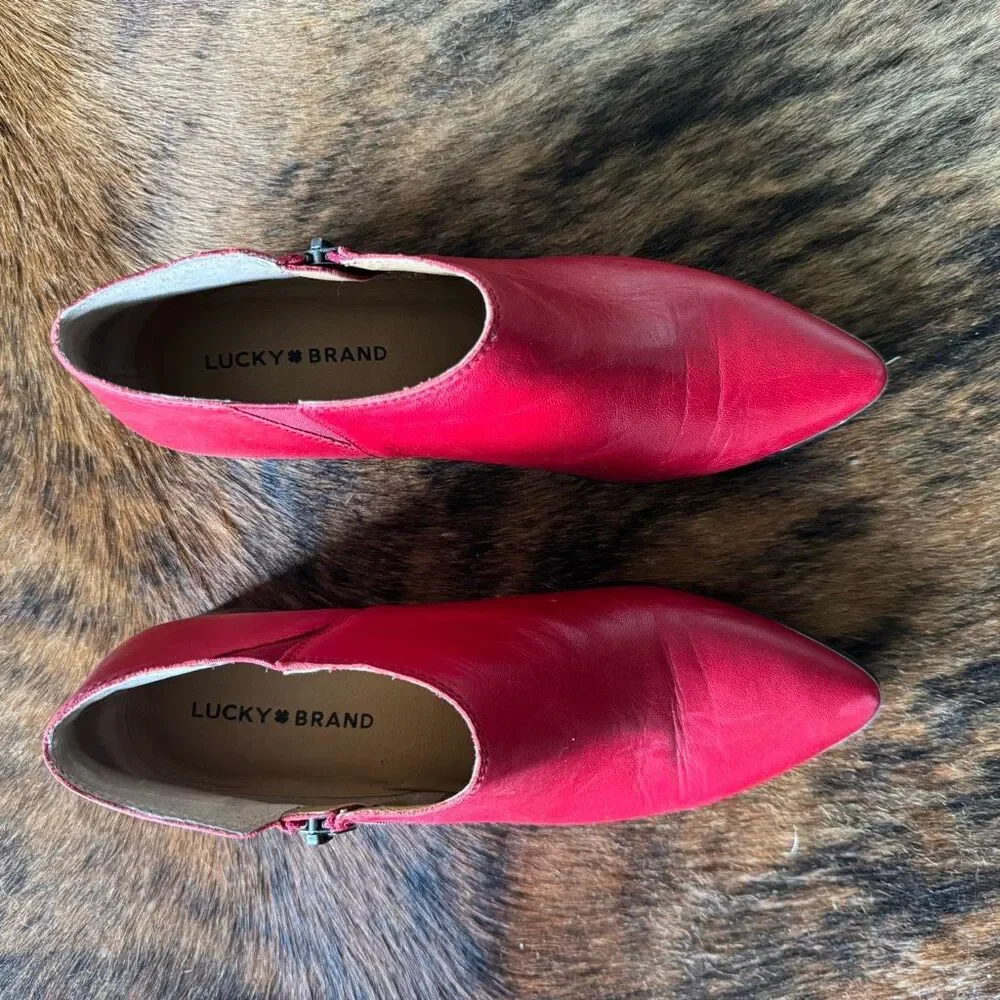 Lucky Brand Witchy Pointy Toe Leather Ankle Western Boots Size 10 Red - Picture 4 of 9